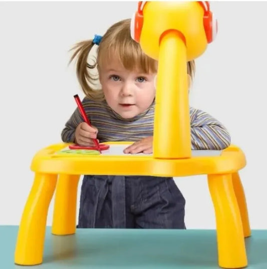 Table with light and with music inside | Mini Art Drawing Board Leds Projector Light Toy Children Kids Painting Table Small Desk(Random Color)