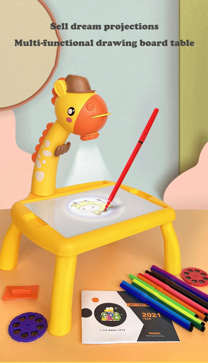 Table with light and with music inside | Mini Art Drawing Board Leds Projector Light Toy Children Kids Painting Table Small Desk(Random Color)