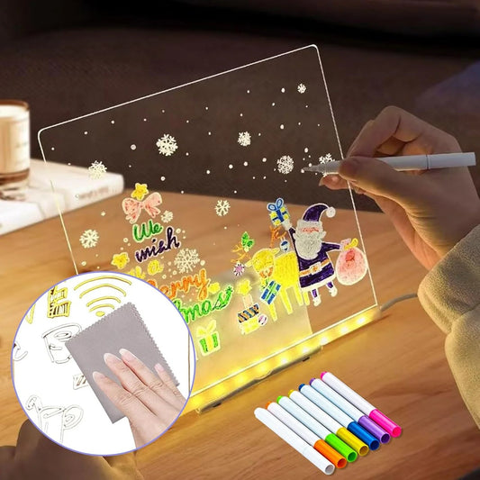 LED Light-Up Writing Board | Acrylic Pad with Stand | Colorful DIY Notes & Erasable Pens