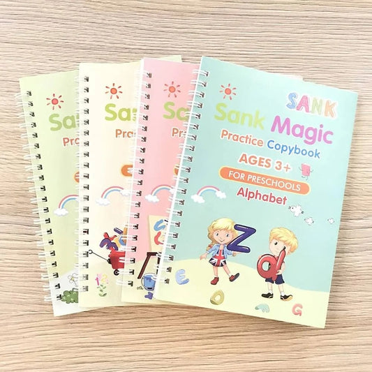 Sank Magic Practice Copybook | 4 Packs Reusable Writing Book | Disappearing Ink Pen | Number Tracing for Kids