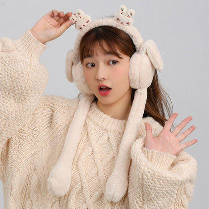 Cute Jumping Rabbit Earmuffs Hat with Moving Ears – Plush Airbag Toy Cap for Kids (Random Color)