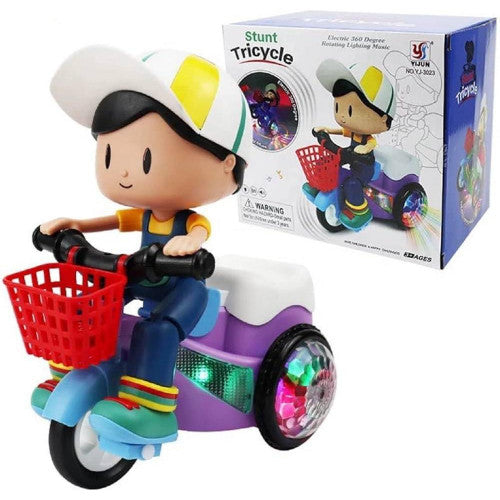 Musical Stunt Tricycle Toy Bike for Kids with 360° Rotation, 3D Flashing Lights, Music & Bump and Go Action