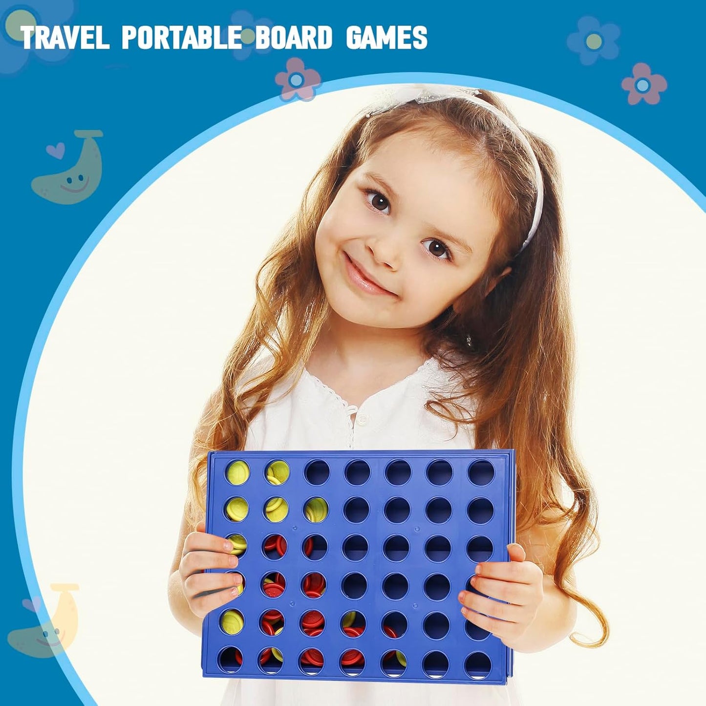 4 IN A ROW Board Game for Kids / Travel Board Game / Board Games Indoor & Outdoor, Perfect as a Party Game