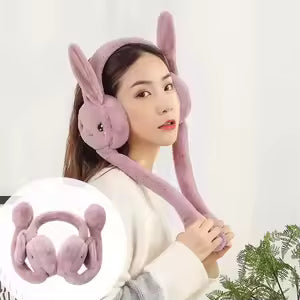 Cute Jumping Rabbit Earmuffs Hat with Moving Ears – Plush Airbag Toy Cap for Kids (Random Color)