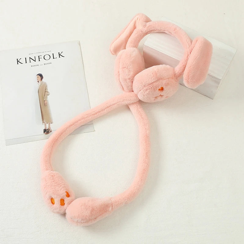 Cute Jumping Rabbit Earmuffs Hat with Moving Ears – Plush Airbag Toy Cap for Kids (Random Color)