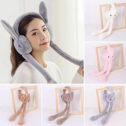 Cute Jumping Rabbit Earmuffs Hat with Moving Ears – Plush Airbag Toy Cap for Kids (Random Color)