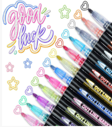 Double Line Outline Glitter Marker Pens (12pens)