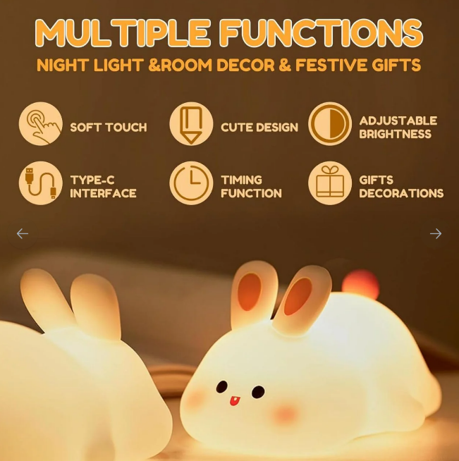 Silicon Rabbit Lamp - Cute Lamps - Rechargeable Rabbit Lamp With Touch Sensor - Bunny Night Lamps for Kids
