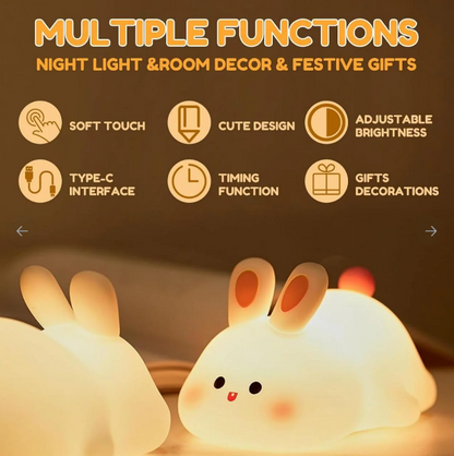 Silicon Rabbit Lamp - Cute Lamps - Rechargeable Rabbit Lamp With Touch Sensor - Bunny Night Lamps for Kids