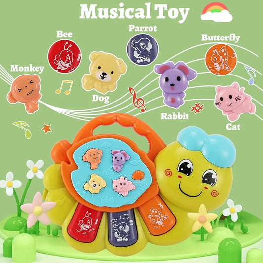 TOEY PLAY Baby Toy with Caterpillar for 12+ Months, Musical Piano Keyboard with Songs, Lights and Animal Sounds