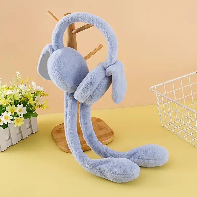 Cute Jumping Rabbit Earmuffs Hat with Moving Ears – Plush Airbag Toy Cap for Kids (Random Color)