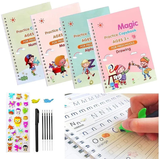 Sank Magic Practice Copybook | 4 Packs Reusable Writing Book | Disappearing Ink Pen | Number Tracing for Kids