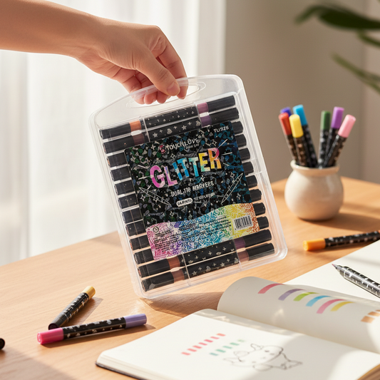 Summer Glitter Hal Tip Markers Set Of 24 Markers With 48 Vibrant Shades For Creative Art And Craft Projects