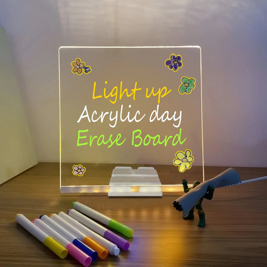 LED Light-Up Writing Board | Acrylic Pad with Stand | Colorful DIY Notes & Erasable Pens