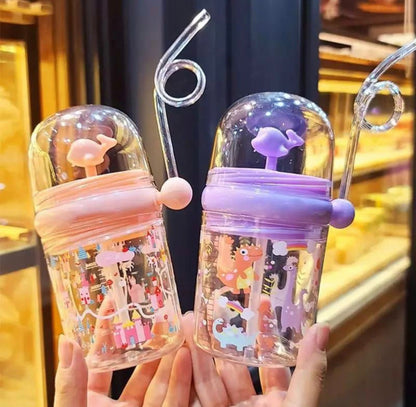 Children Whale Spray Cup Sippy Bottle Cartoon Baby with Sippy Kettle Outdoor Portable Children's Cup
